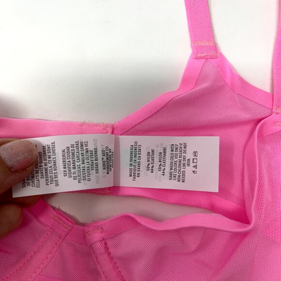 NEW Aerie Smoothez Hot Pink Mesh Unlined Wired Preppy Balconette Bra 32B - Picture 2 of 3